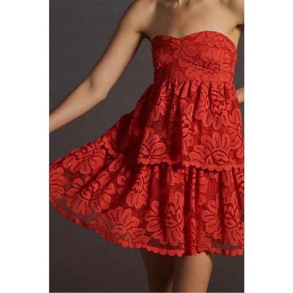 Anthropologie Maeve Strapless Lace Mini Dress NEW NWT Size Medium Red ANTHRO - Picture 4 of 5